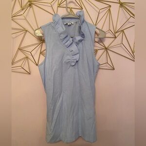 Simply Noelle S/M top. Blue with ruffled rim around neck.
